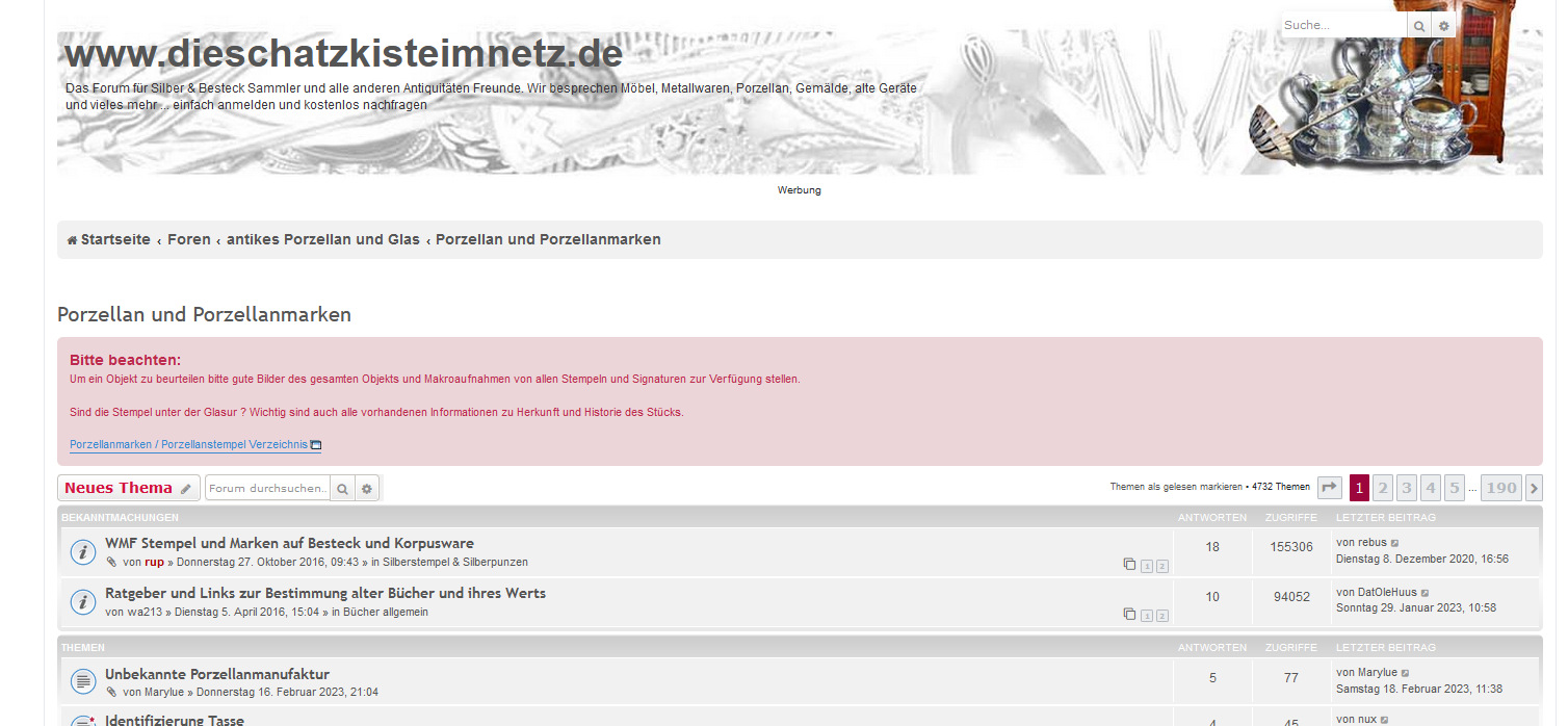 2. Unterforum Porzellan - Button 'Neues Thema'